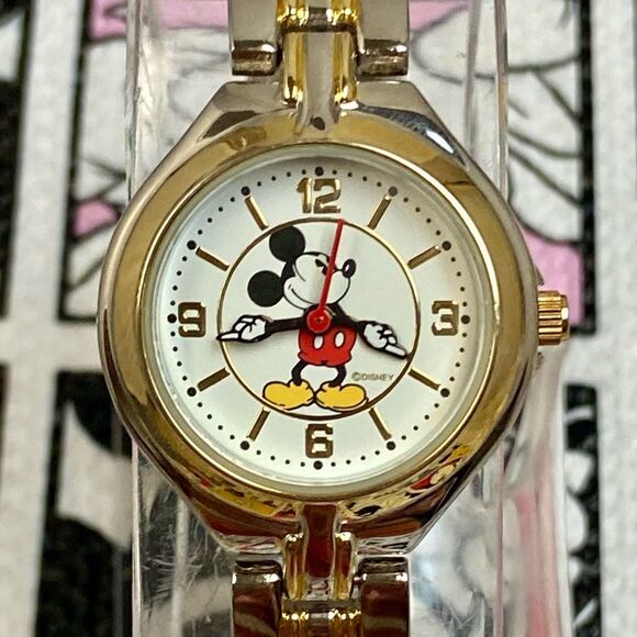 Disney Mickey Mouse Two-Tone Ladies Watch Moving Arms Original Hang Tag - Picture 3 of 14